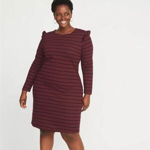 Old Navy Ruffle-Shoulder Sheath Stretch Striped Dress